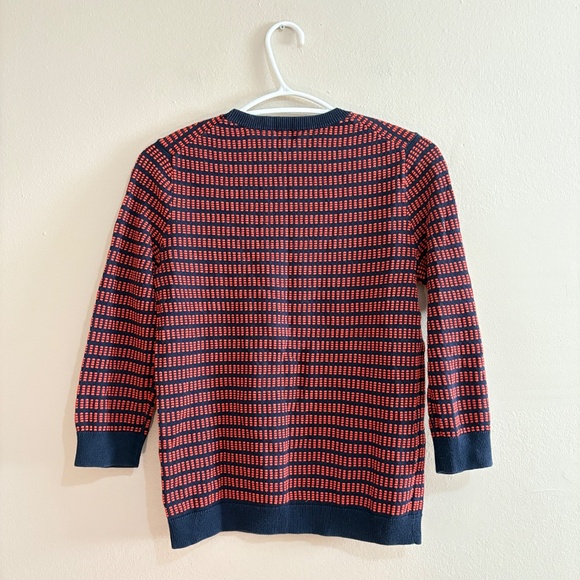 $19❄️ J. Crew Navy & Orange Light Weight Cotton 3/4 Sleeve Crewneck Sweater - Picture 10 of 15